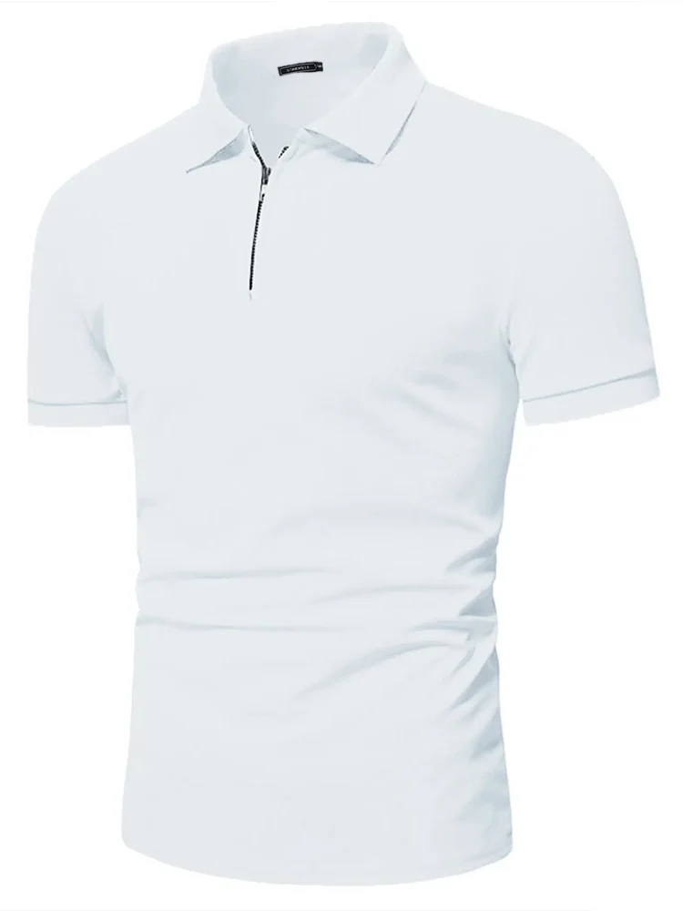 Men's polo shirt solid color short-sleeved zipper lapel T-shirt casual top