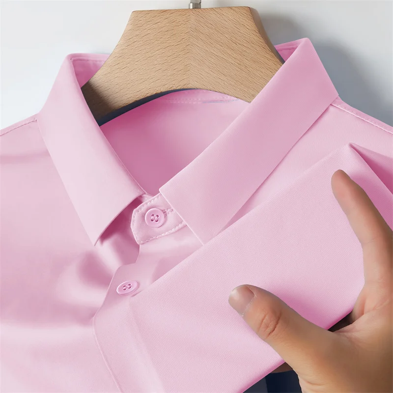 Men's Business Casual Solid Color Short Sleeve Shirt Summer Fashion No Ironing Comfortable Versatile Top for Men