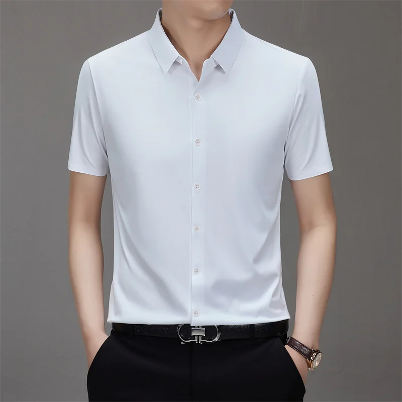 Men's Business Casual Solid Color Short Sleeve Shirt Summer Fashion No Ironing Comfortable Versatile Top for Men