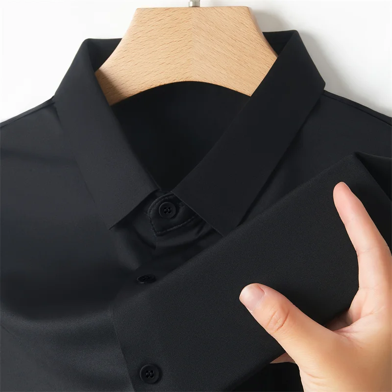 Men's Business Casual Solid Color Short Sleeve Shirt Summer Fashion No Ironing Comfortable Versatile Top for Men