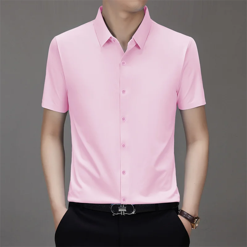 Men's Business Casual Solid Color Short Sleeve Shirt Summer Fashion No Ironing Comfortable Versatile Top for Men