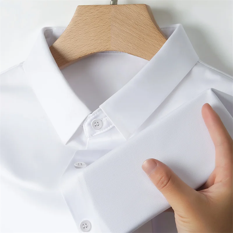 Men's Business Casual Solid Color Short Sleeve Shirt Summer Fashion No Ironing Comfortable Versatile Top for Men