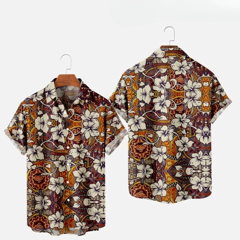 Men's Fashion Summer T-Shirts Hawaiian 3d Print Cozy Casual One Button Shirts Short Sleeve Beach Oversized Shirts
