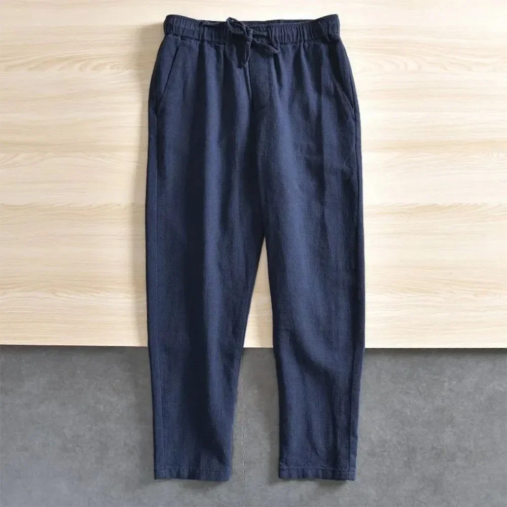 Men's Cotton Linen Casual Pants Baggy Streetwear Men Joggers Sports Trousers Solid Color Long Straight Trendy Pants for Men