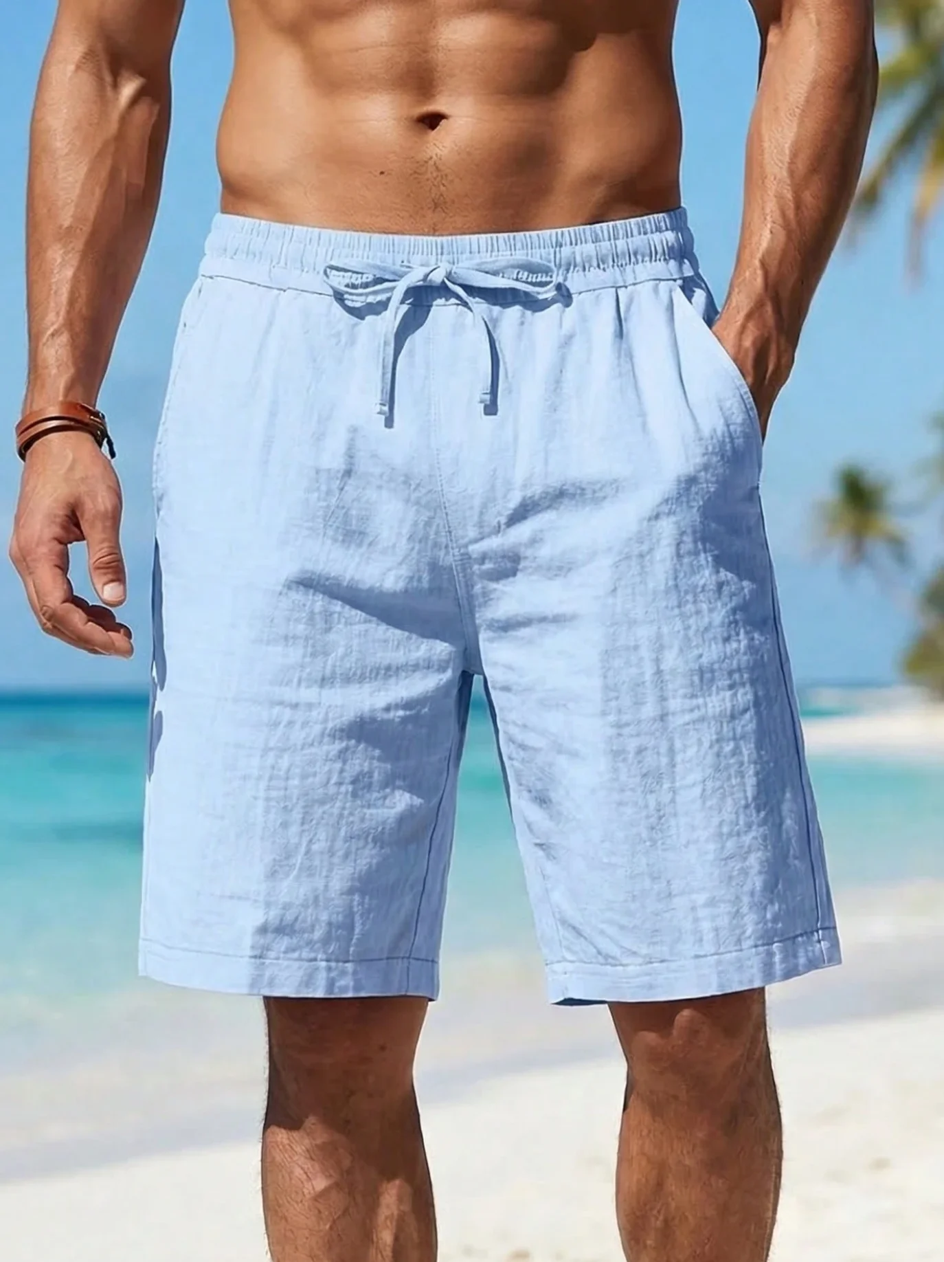 New Summer Linen Breathable Loose Straight-Leg Casual Five-Point Mid-Length Shorts for Men, Versatile for Home Wear and Vacation