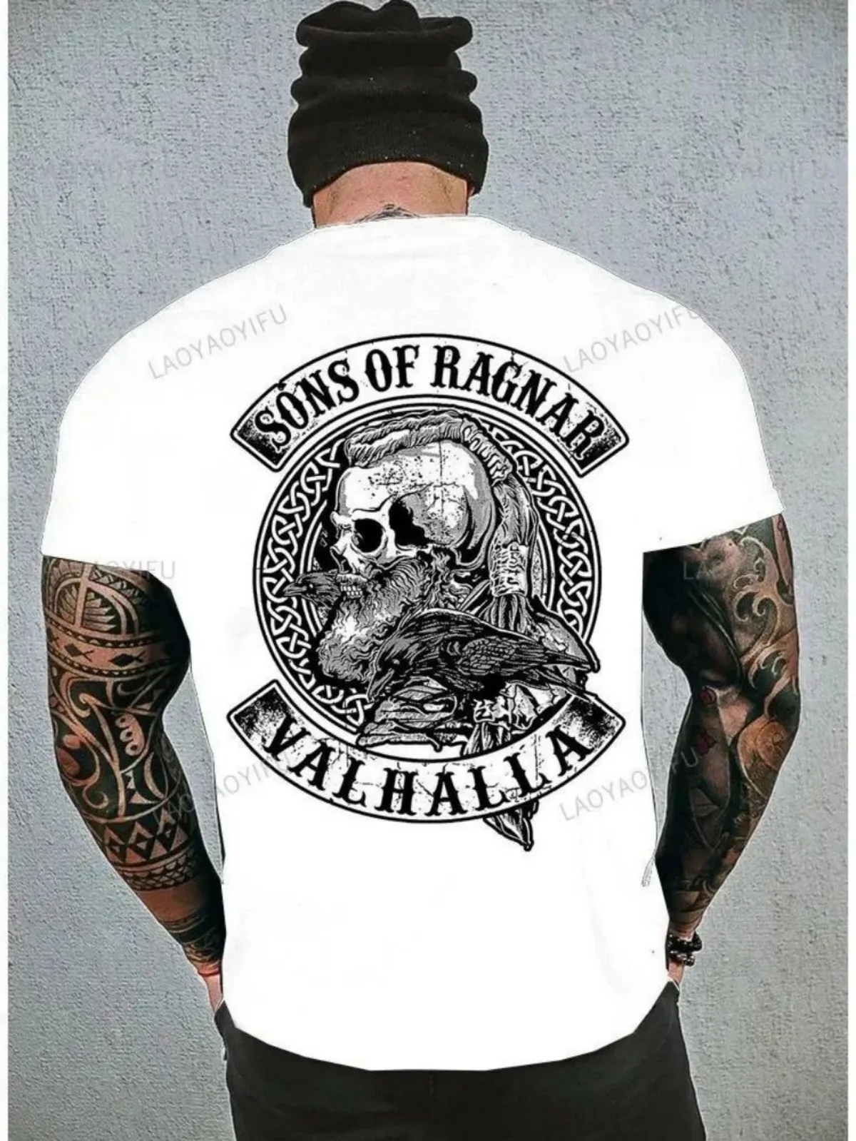 American Skull Print Pattern Men's Soft and Breathable Round Neck T-Shirt Suitable for Outdoor Leisure Shopping Wear