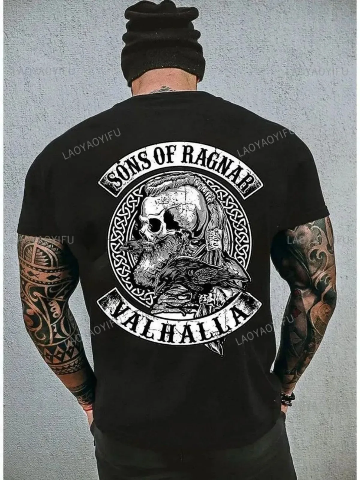 American Skull Print Pattern Men's Soft and Breathable Round Neck T-Shirt Suitable for Outdoor Leisure Shopping Wear