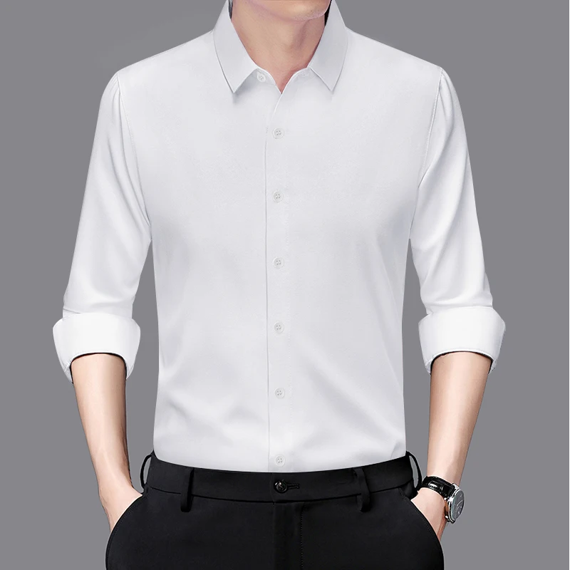 Men's Business Casual Long Sleeve Shirt Solid Color Wrinkle Resistant Comfortable All-Season Versatile Top
