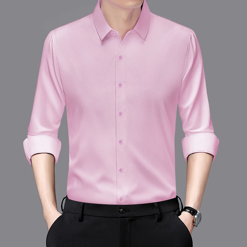 Men's Business Casual Long Sleeve Shirt Solid Color Wrinkle Resistant Comfortable All-Season Versatile Top