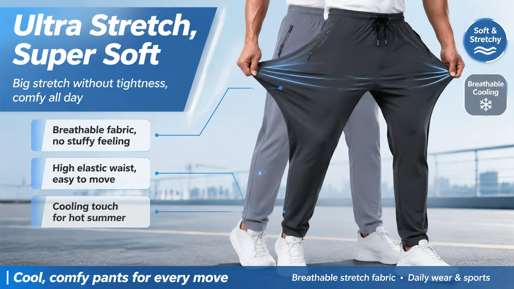 Men's High Elastic Zipper Pocket Trousers Lightweight Drawstring Sports Pants Gift Mens Sweatpants Fishing Vintage Football Man