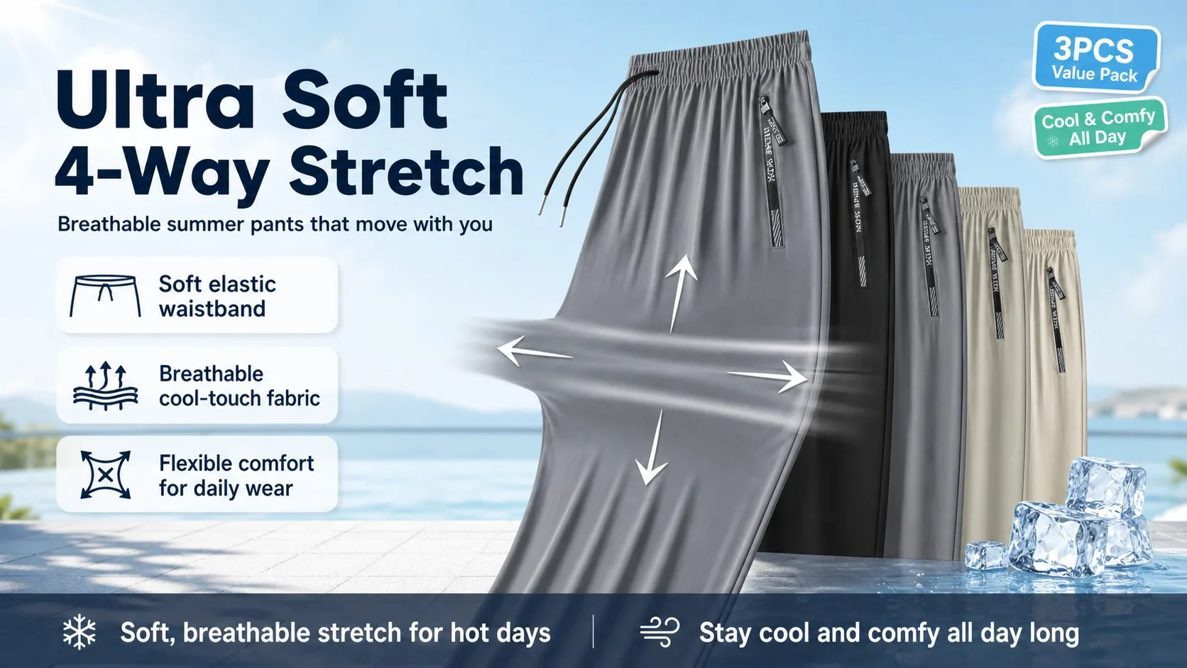 Men's High Elastic Zipper Pocket Trousers Lightweight Drawstring Sports Pants Gift Mens Sweatpants Fishing Vintage Football Man