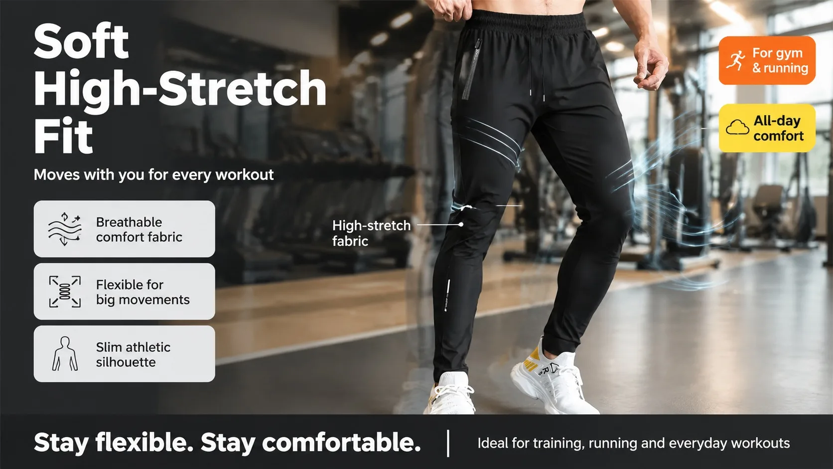 Men's High Elastic Zipper Pocket Trousers Lightweight Drawstring Sports Pants Gift Mens Sweatpants Fishing Vintage Football Man