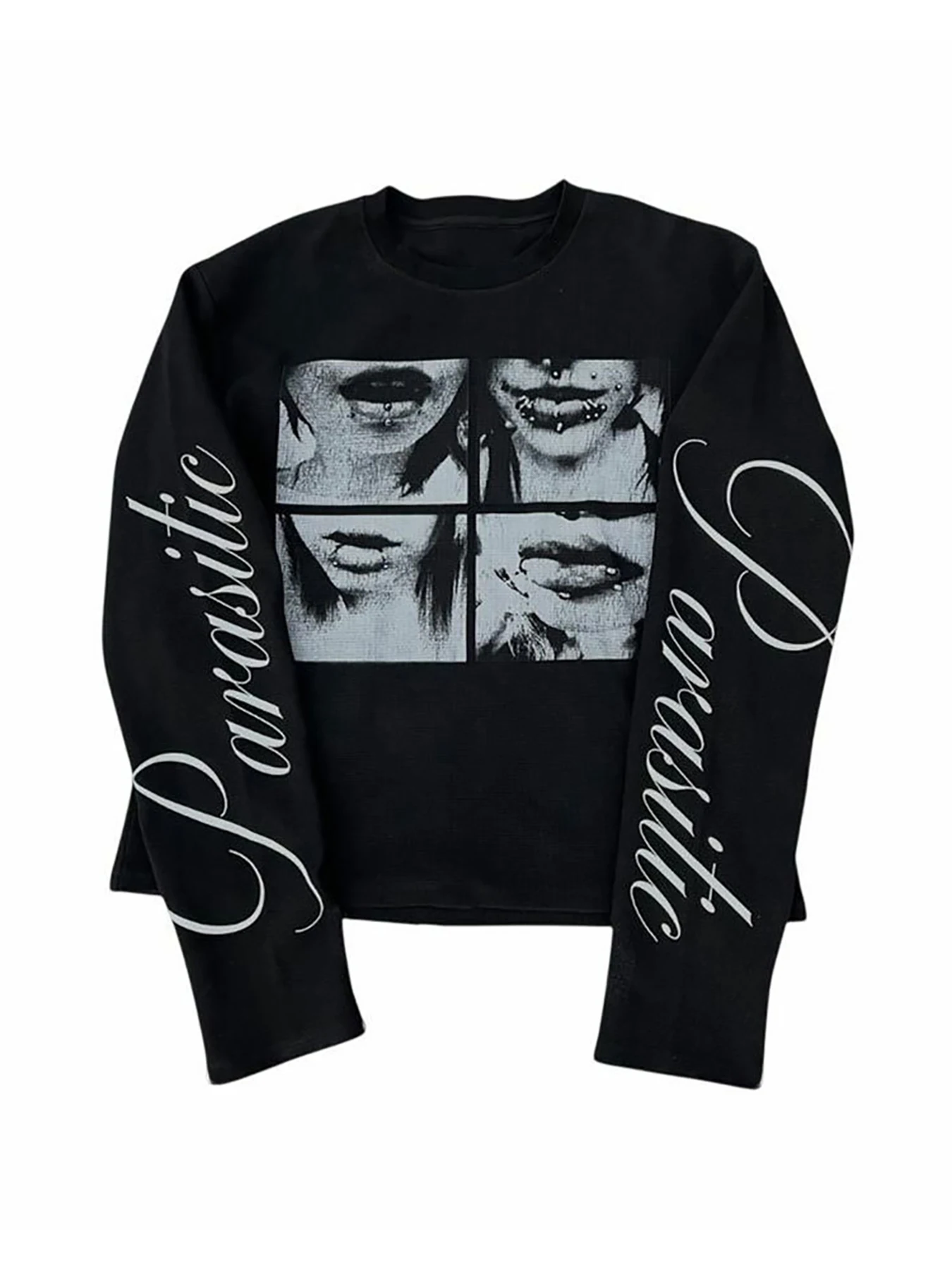 Dark Style Street Punk Unisex Long Sleeved Shirt with Retro Millennium Print T-Shirt
