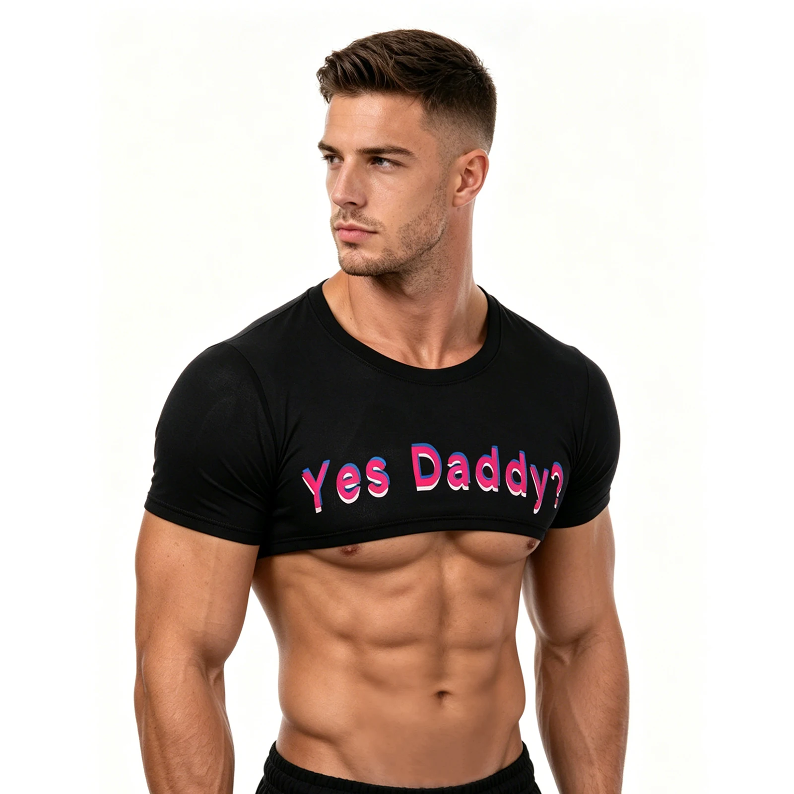 Short Sleeve Crop Top Men Sexy Scoop Neck T Shirts Summer Y2k Yes Daddy Printed Letters Man Clothes Tops Party Costume