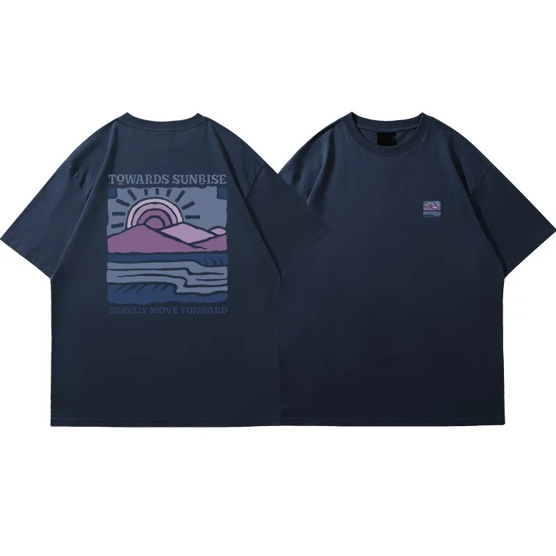 American Retro Pattern Printed Short-sleeved Crew Neck Cotton T-shirt Unisex Top Casual Loose Fashion Streetwear Top