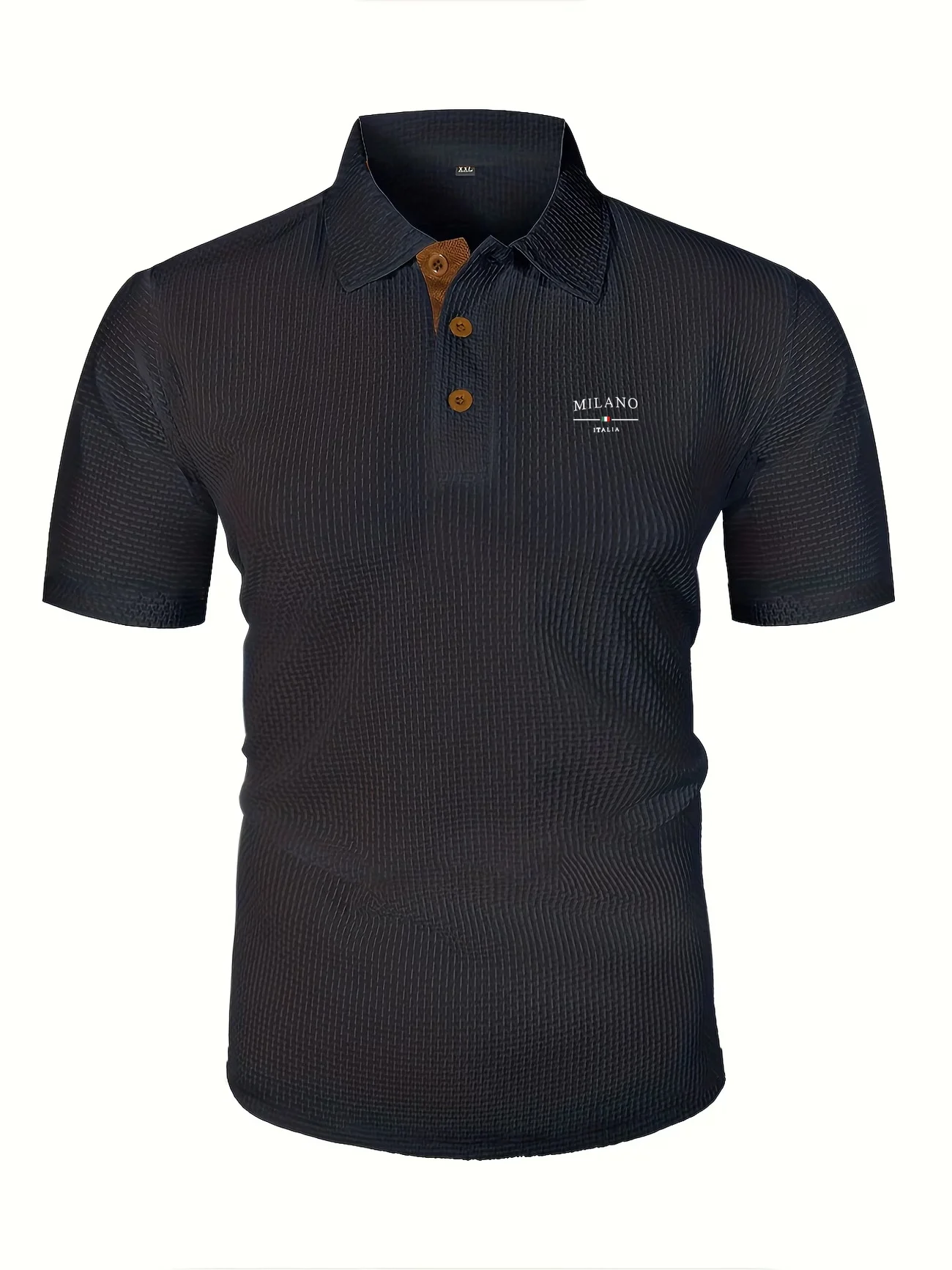 MILANO ITALIA Men's Textured Polo Shirt with Contrast Placket and Buttons