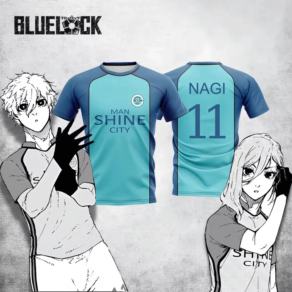 Blue Lock NAGI Man Shine City Japanese Anime Cosplay Football Uniform Breathable Sports T-shirt Hyoma Chigiri Tops Unisex
