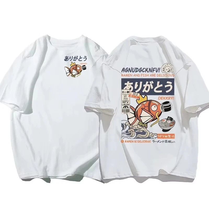 Japanese Streetwear T-shirt Men Koi Fish Soy Sauce Print Casual Women Short Sleeve Tee Summer 2025 Anime Fashion Y2k Clothes