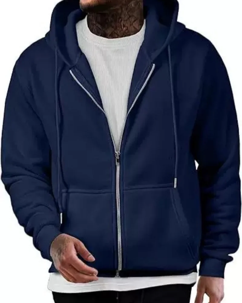 Men's Long Sleeve Zipper Hoodie Autumn Winter Fashion Casual Loose Fit Sweatshirt Sportswear Male Outfit