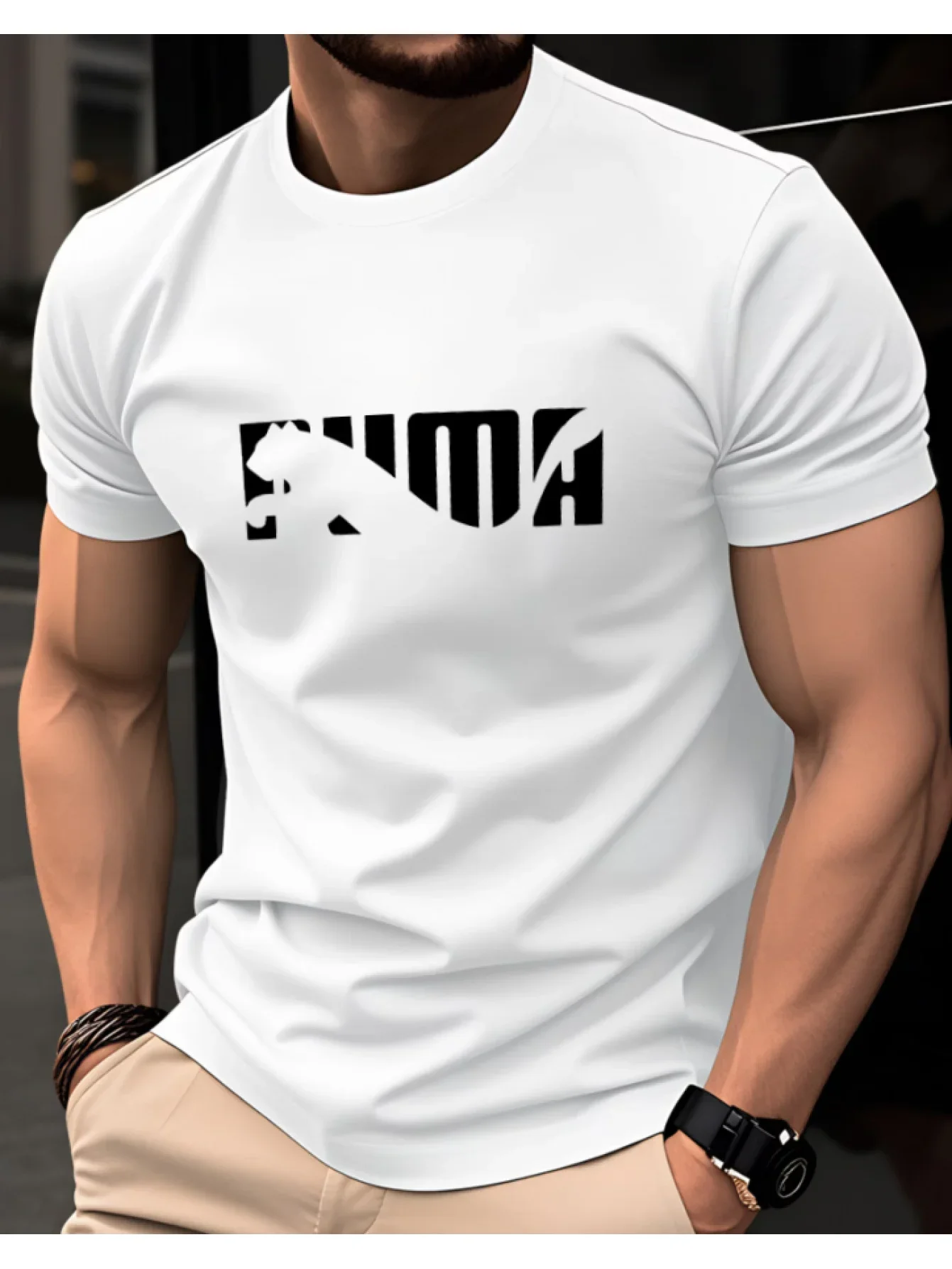 Men's Summer 100% Pure Cotton Casual Fashionable Loose Geometric Animal Letter Pattern Casual Round Neck Short Sleeved T-Shirt