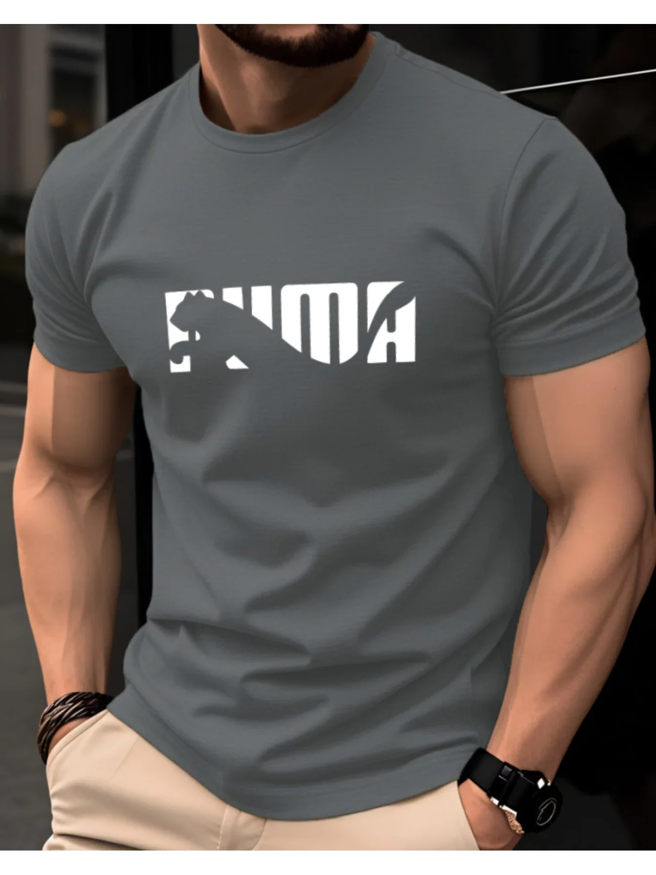 Men's Summer 100% Pure Cotton Casual Fashionable Loose Geometric Animal Letter Pattern Casual Round Neck Short Sleeved T-Shirt