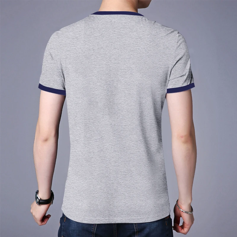 Men's Casual and Fashionable Solid Color V-neck Short Sleeved T-shirt with Letter Print Summer Versatile and Comfortable Top