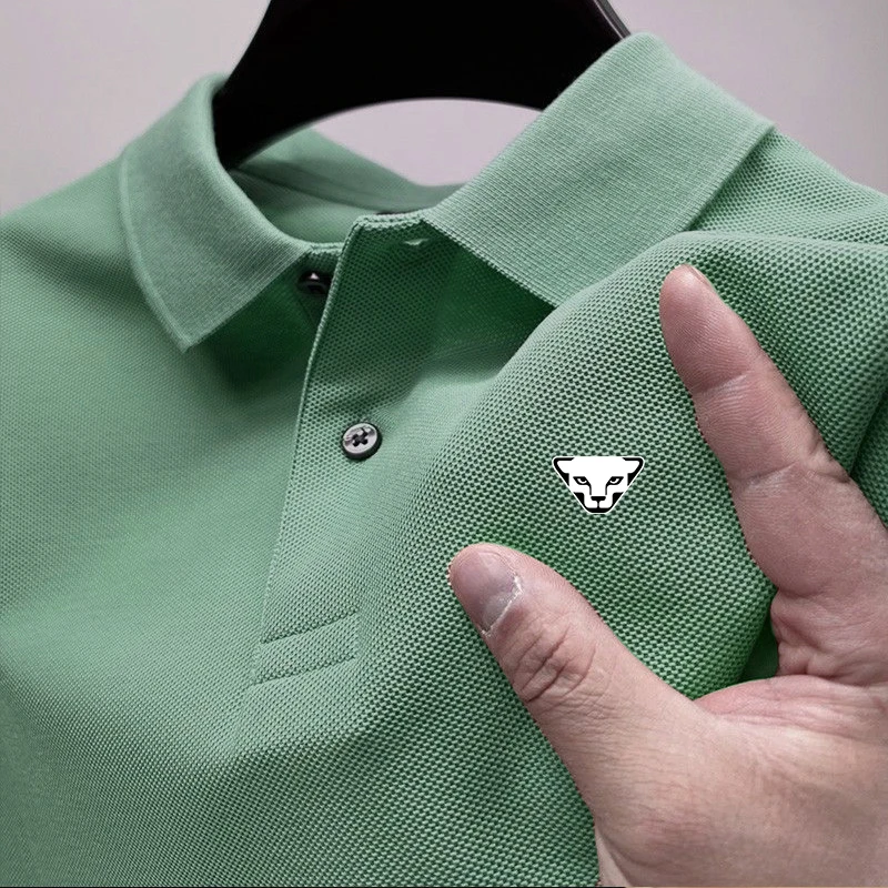 Men's Summer High-End Printed Golf Polo Shirt with Collar, Solid Color, Breathable, Office Casual, High-Quality Men's Clothing
