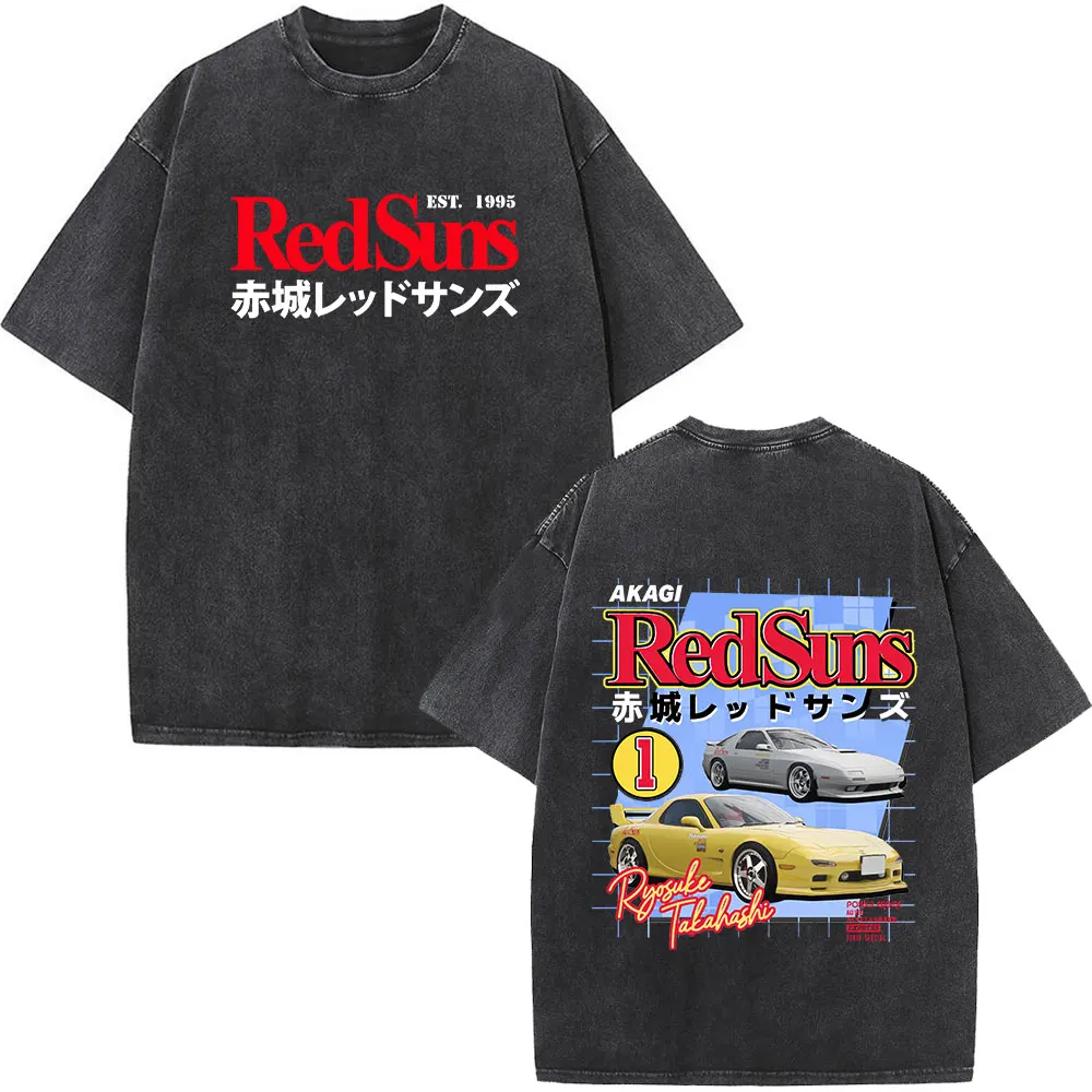 Anime Initial D Drift AE86 Washed Vintage Print T-shirt RX-7 R34 Skyline GTR JDM T-shirts Men's Harajuku Cozy Oversized T Shirts