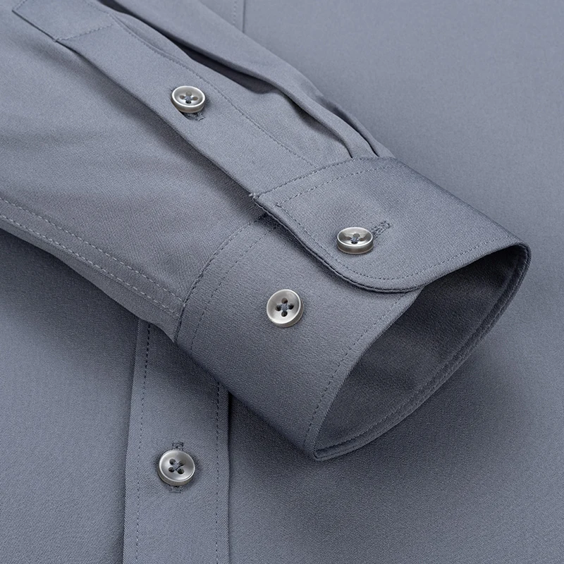 New Men's Solid Color Business Shirt Formal Fashion Thin Classic Basic Casual Slim White Long Sleeve Social Shirt Men Clothes
