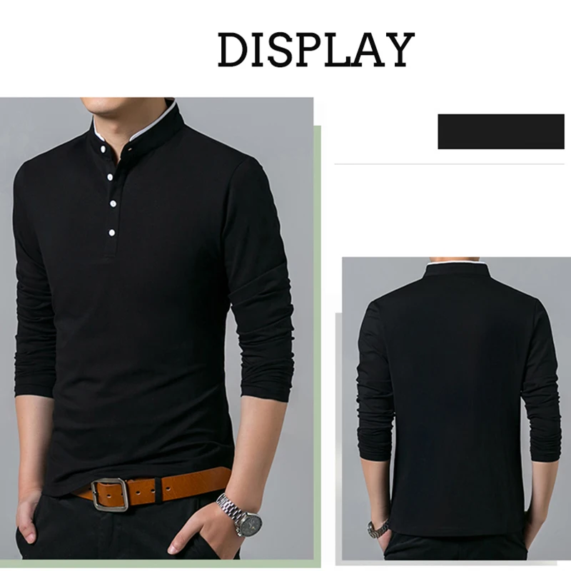 Men's Business Casual Long Sleeve Polo T-shirt Summer Comfortable Breathable Top for Formal Occasions