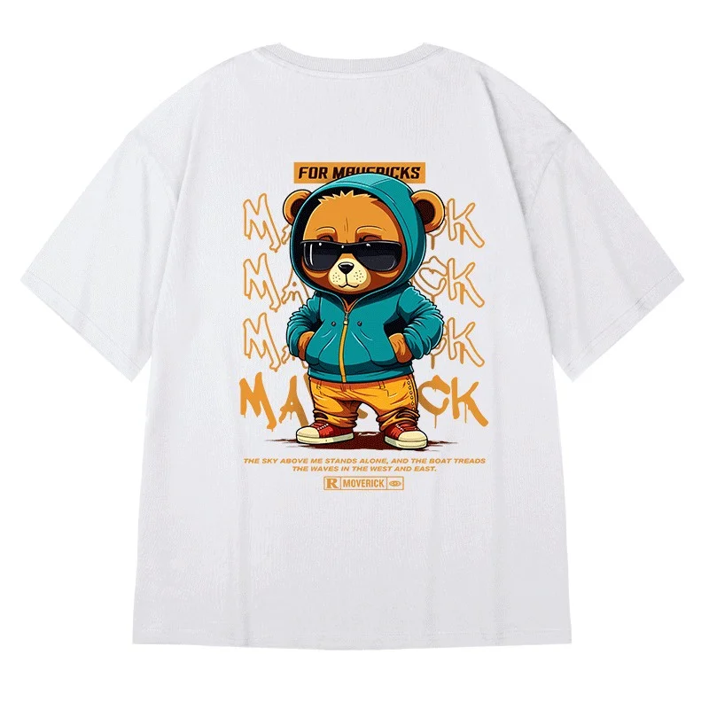 M-8XL Men T-Shirt Oversize Loose Fashion American Vintage Sunglasses Bear Print T-Shirt Simple Casual Tops Summer Lovers'clothes