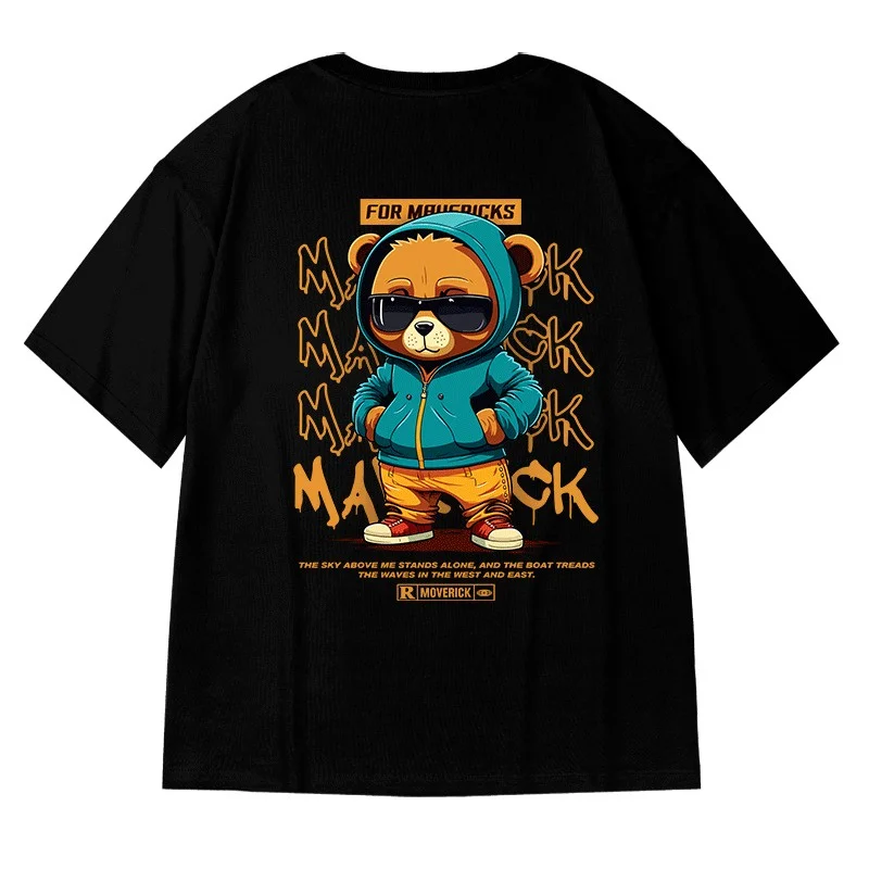 M-8XL Men T-Shirt Oversize Loose Fashion American Vintage Sunglasses Bear Print T-Shirt Simple Casual Tops Summer Lovers'clothes