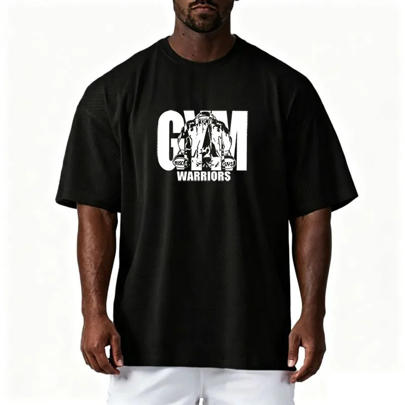 Oversized Loose Men's Casual Sport T-Shirt Gym Bodybuilding Fitness Short Sleeve Shirt Summer Mesh Quick Dry Breathable Clothing