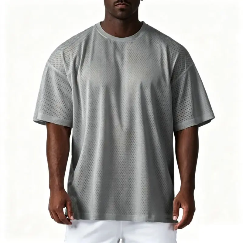 Oversized Loose Men's Casual Sport T-Shirt Gym Bodybuilding Fitness Short Sleeve Shirt Summer Mesh Quick Dry Breathable Clothing