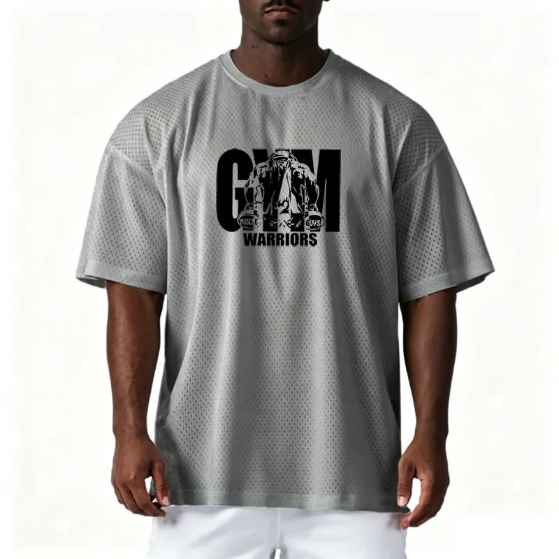 Oversized Loose Men's Casual Sport T-Shirt Gym Bodybuilding Fitness Short Sleeve Shirt Summer Mesh Quick Dry Breathable Clothing