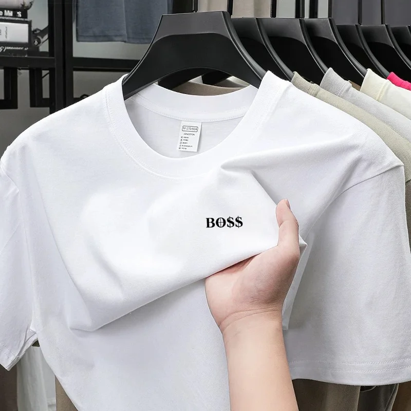High end brand round neck short sleeved T-shirt embroidered letters men's 2026 summer new 100% cotton casual breathable T-shirt