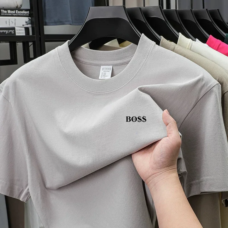 High end brand round neck short sleeved T-shirt embroidered letters men's 2026 summer new 100% cotton casual breathable T-shirt