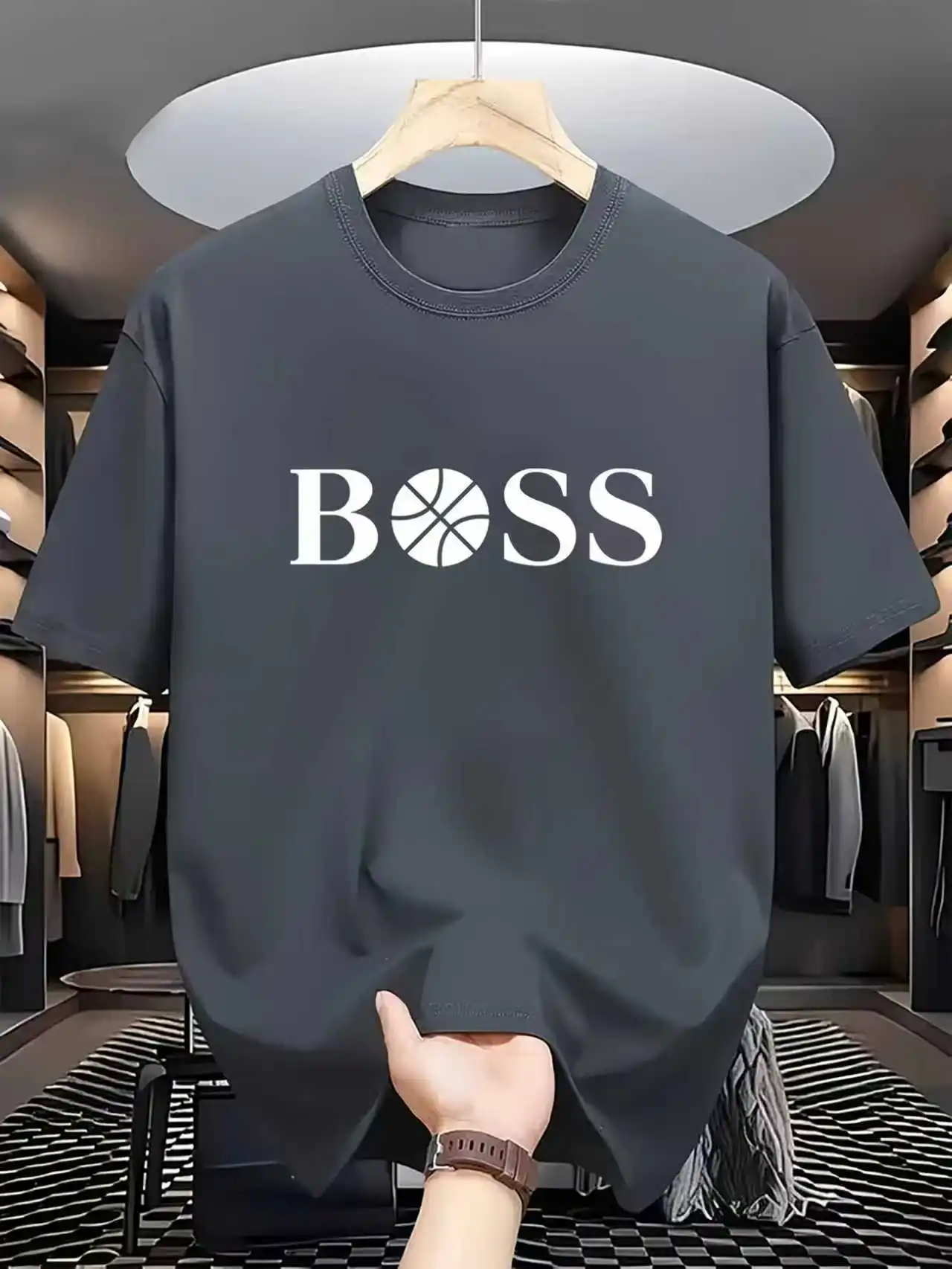 Men's summer fashion casual sports loose print round neck short sleeved T-shirt topBreathable Quick Drying