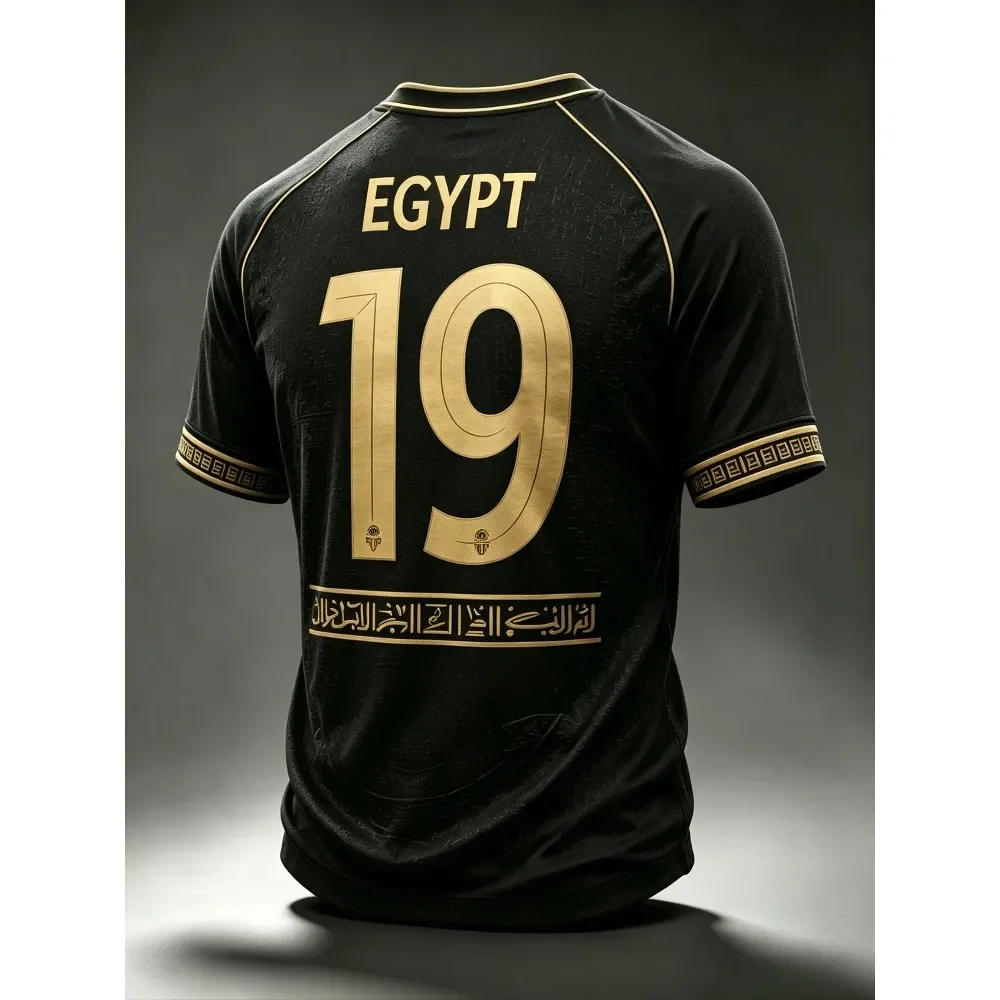 Men Fashion Short Sleeve Football Shirt Full Ancient Egyptian Relief Jacquard Quick Dry Breathable Fan Sport Jersey