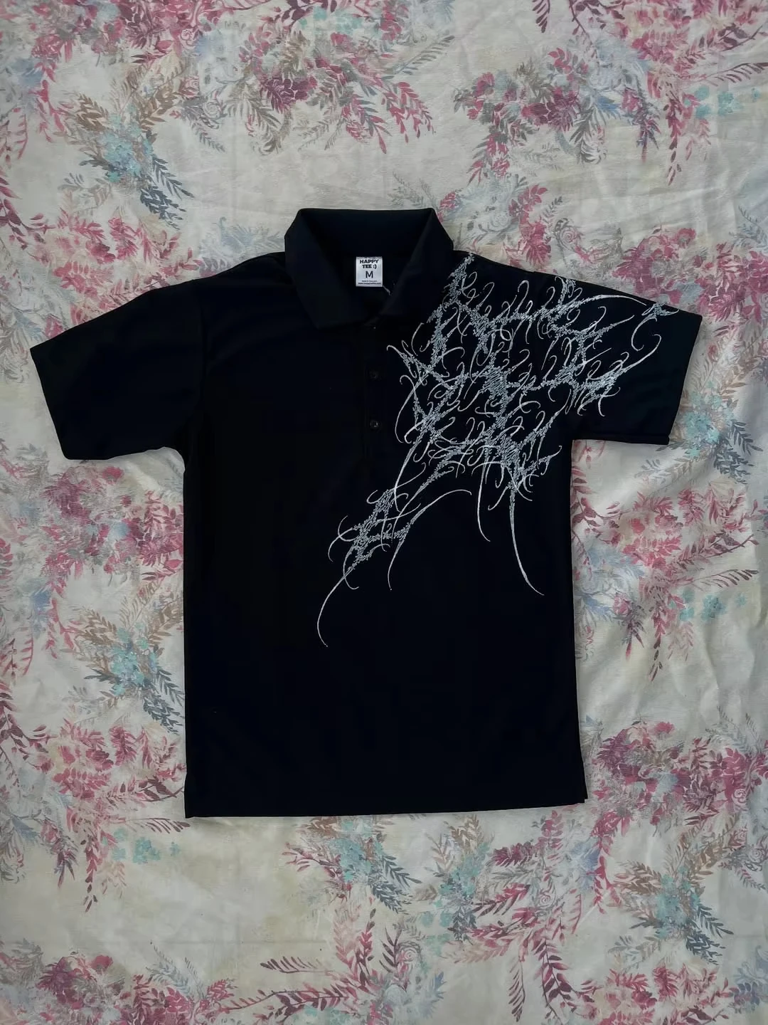 Y2K Polo Shirt Print Rock Goth Oversized T-shirt Hip Hop Button-down Collar Shirt Punk Casual Tee Minimalist and Fashionable