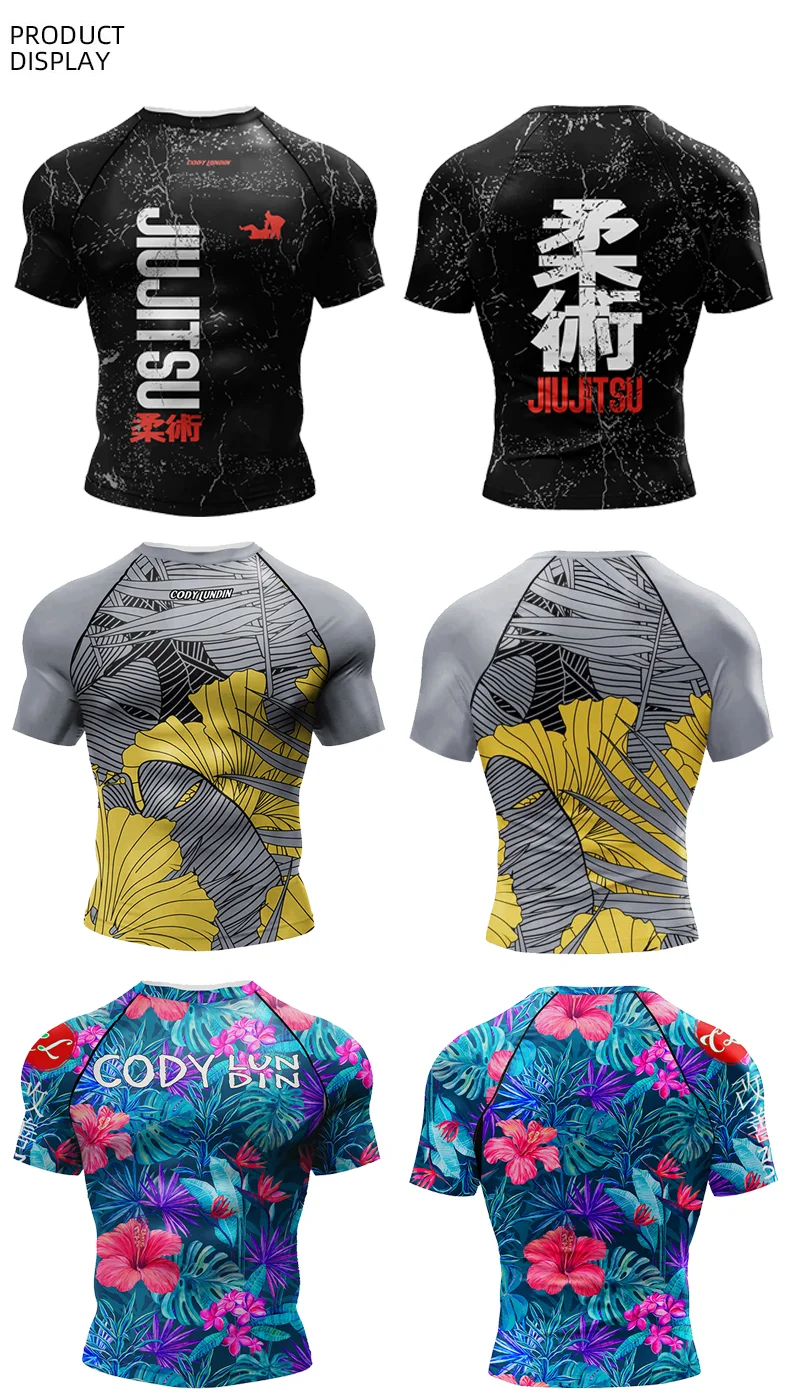 2023 New No Gi BJJ Shirts Jiu Jitsu Kickboxing Training Rashguard Polyester Spandex Compression Sublimation Sports Gym Blouses