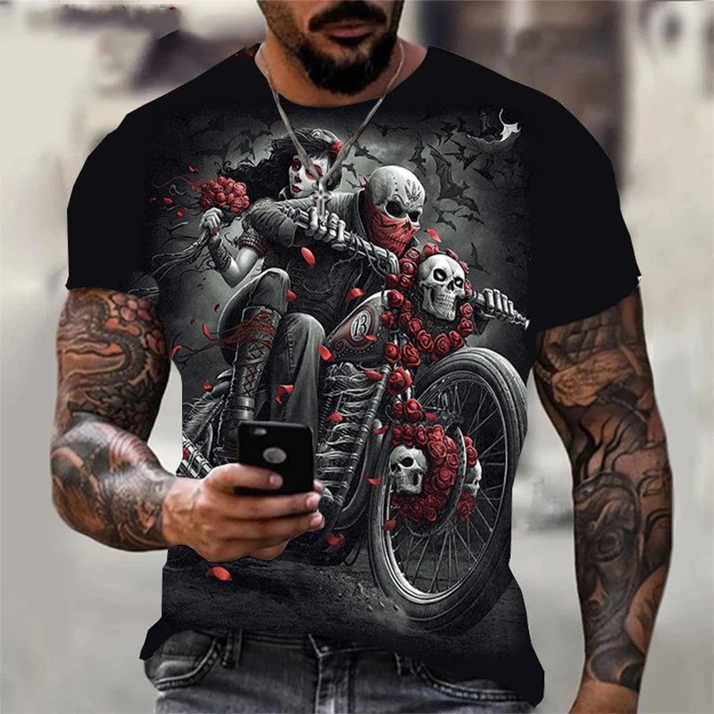 Summer Fashion Retro Skull 3D Printed T-shirt Hip Hop Personality Super Cool Horror Casual T-shirt