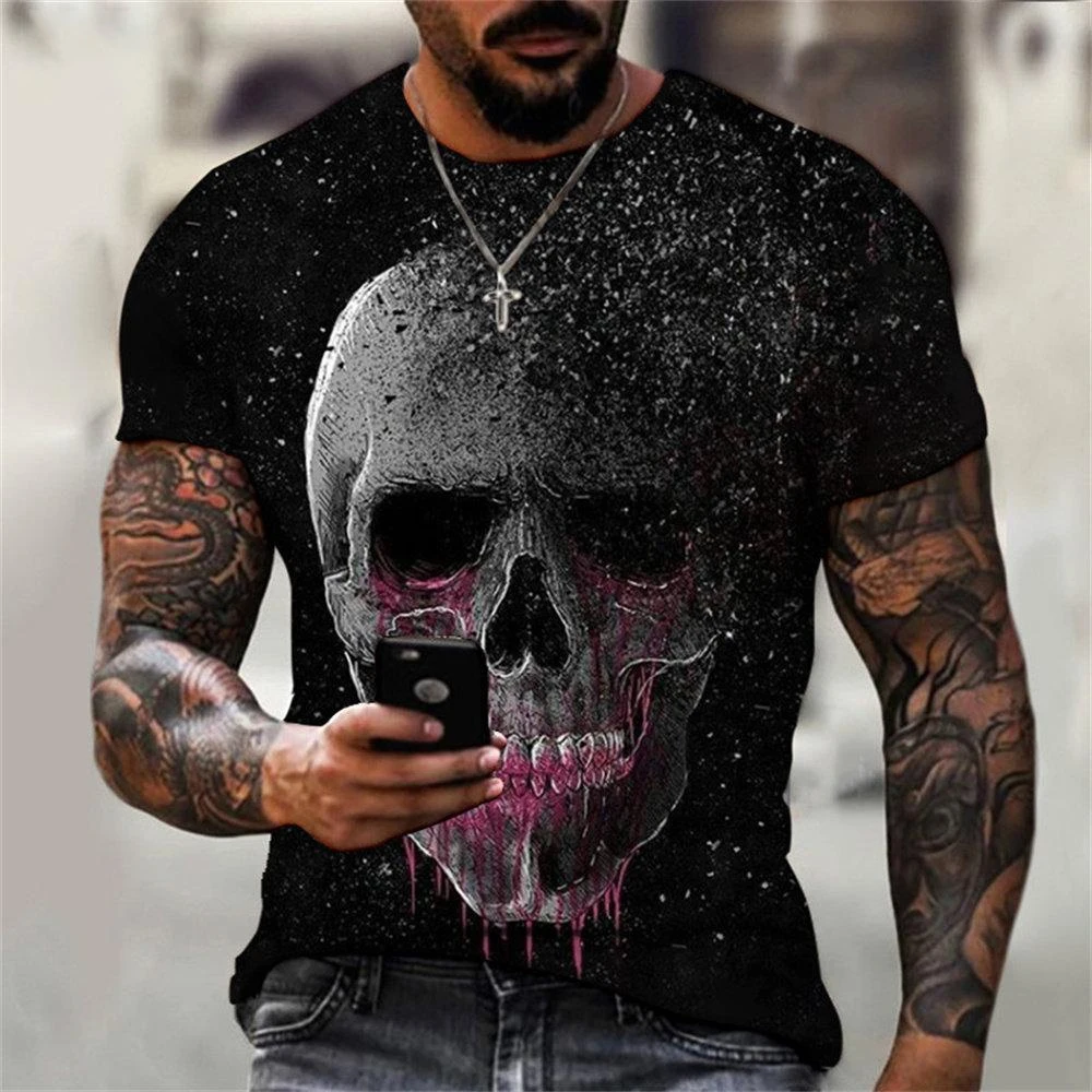 Summer Fashion Retro Skull 3D Printed T-shirt Hip Hop Personality Super Cool Horror Casual T-shirt