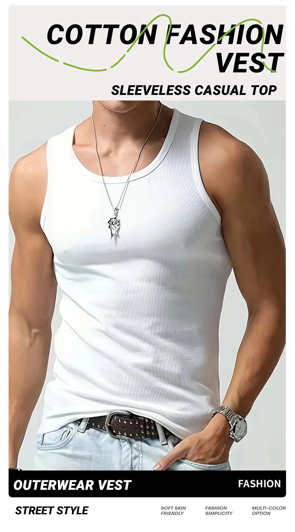 Personalized Custom Print Mens Sleeveless Thread Vest Sport Fitness Casual Tank Top Street Korean Fashion Clothes All-Match Tee