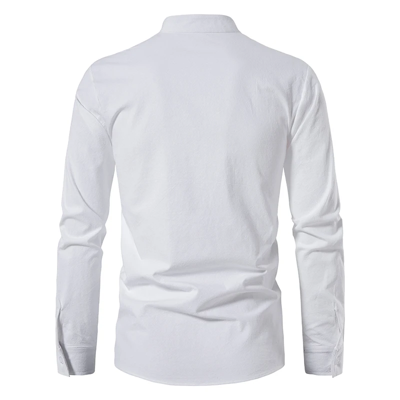 New Men's Casual Blouse Cotton Linen Shirt Tops Long Sleeve Tee Shirt Spring Autumn Slanted Placket Vintage Yoga Shirts