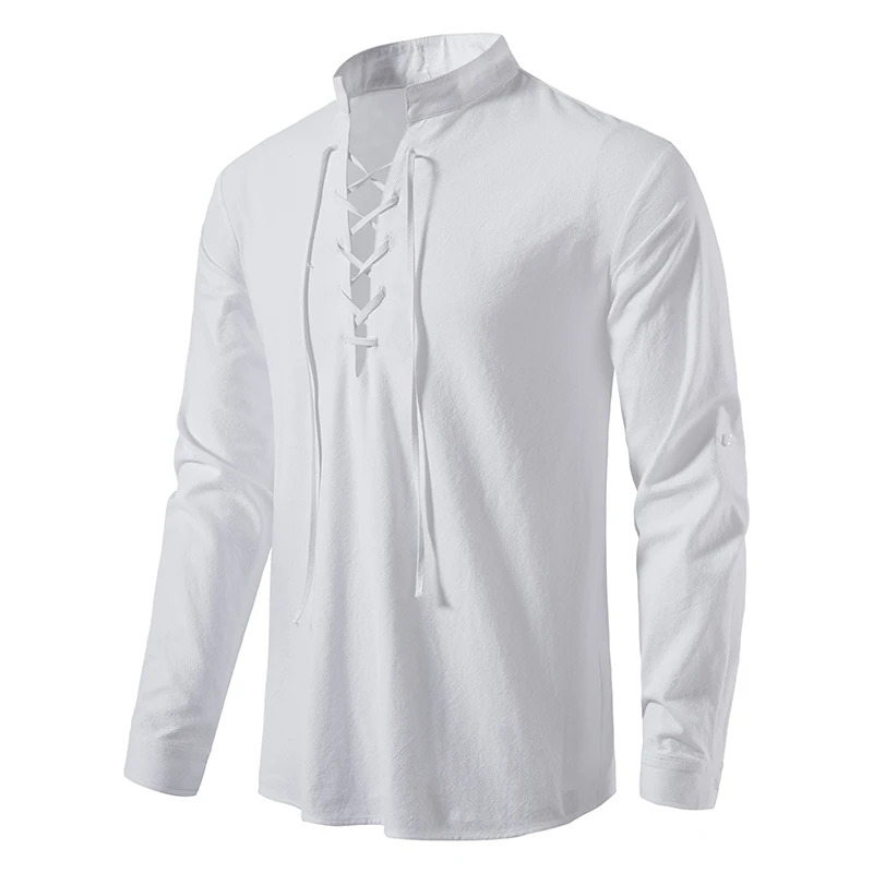 New Men's Casual Blouse Cotton Linen Shirt Tops Long Sleeve Tee Shirt Spring Autumn Slanted Placket Vintage Yoga Shirts