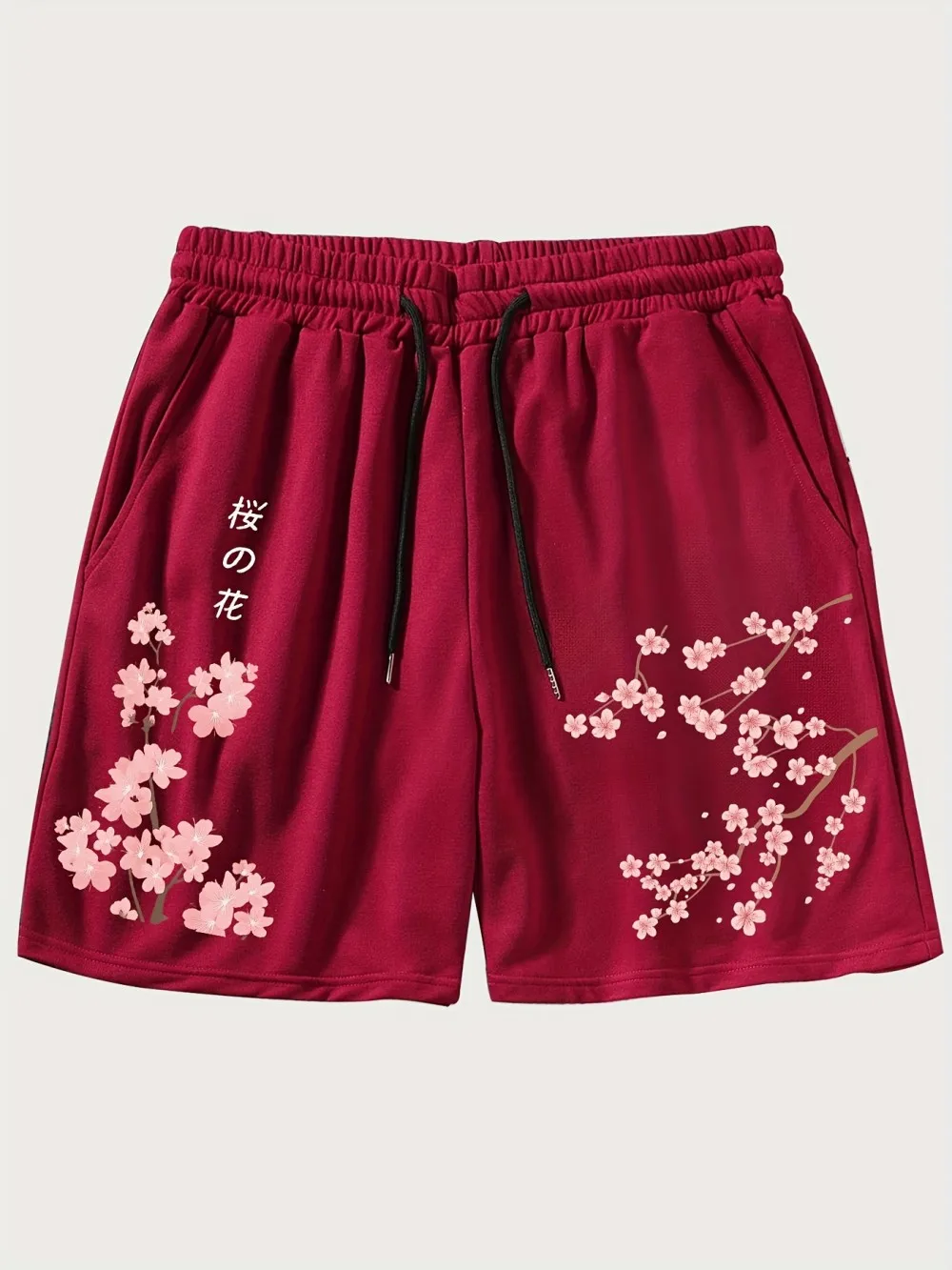 American Men's Summer Personalized Cherry Blossom Letter Print Micro Elastic Breathable Drawstring Shorts Outdoor Casual Pants