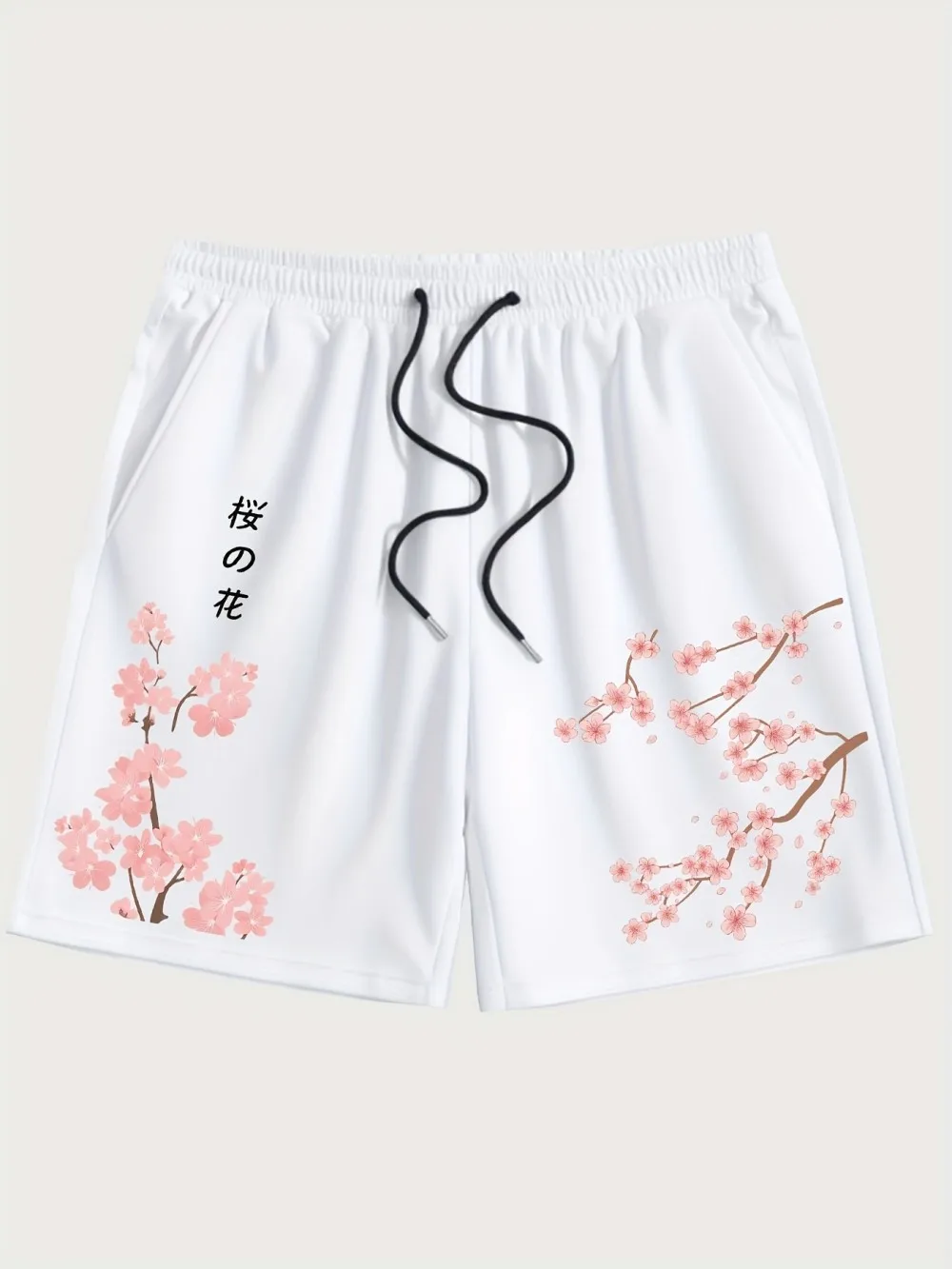 American Men's Summer Personalized Cherry Blossom Letter Print Micro Elastic Breathable Drawstring Shorts Outdoor Casual Pants