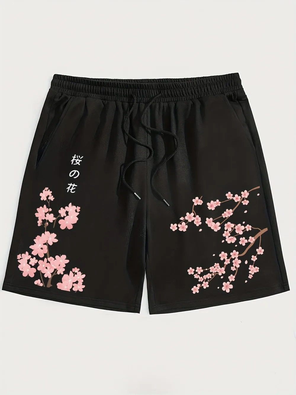 American Men's Summer Personalized Cherry Blossom Letter Print Micro Elastic Breathable Drawstring Shorts Outdoor Casual Pants
