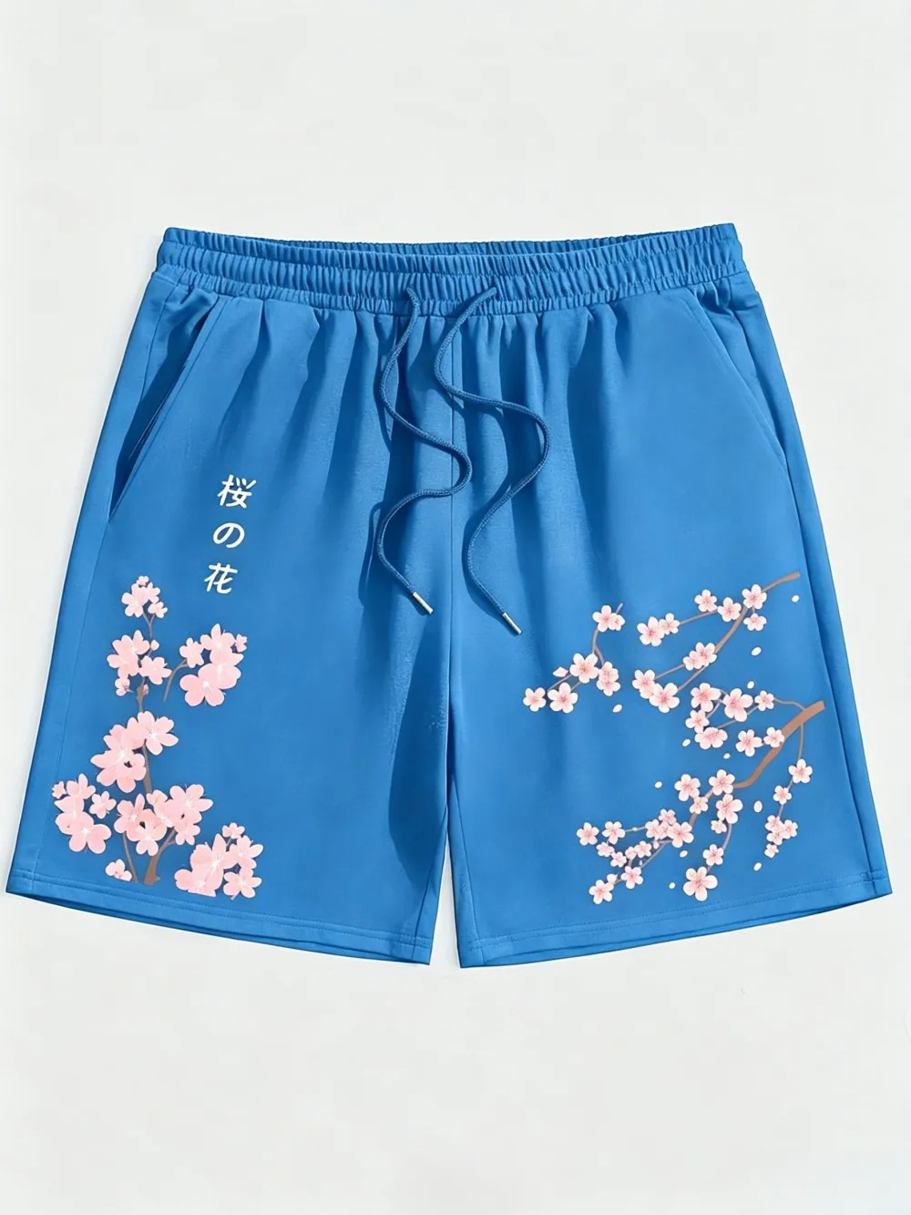 American Men's Summer Personalized Cherry Blossom Letter Print Micro Elastic Breathable Drawstring Shorts Outdoor Casual Pants